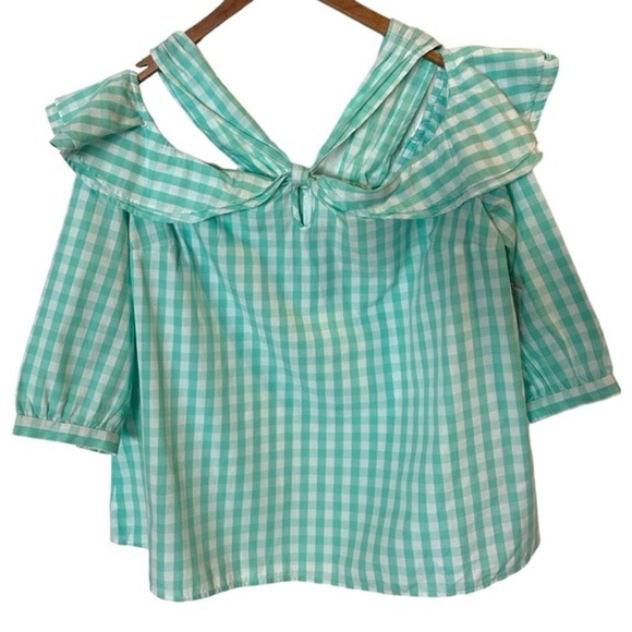4/$20 Crown & Ivy gingham mint and white ruffle cold  shoulder top- size XL- NWT - Picture 3 of 11